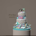 Two Layer Ocean Theme Cake with Mermaid Starfish Dolphin Donut Dripping Frosting