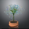 Decorative Potted Plant With Orange Pot And Blue Colorful Small Flowers