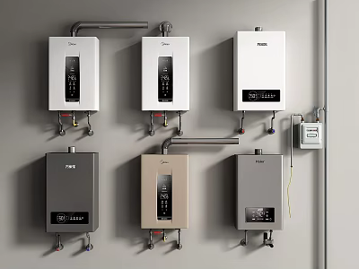 Household Water Heaters With Various Colors And Wall Mounted Designs 3d model