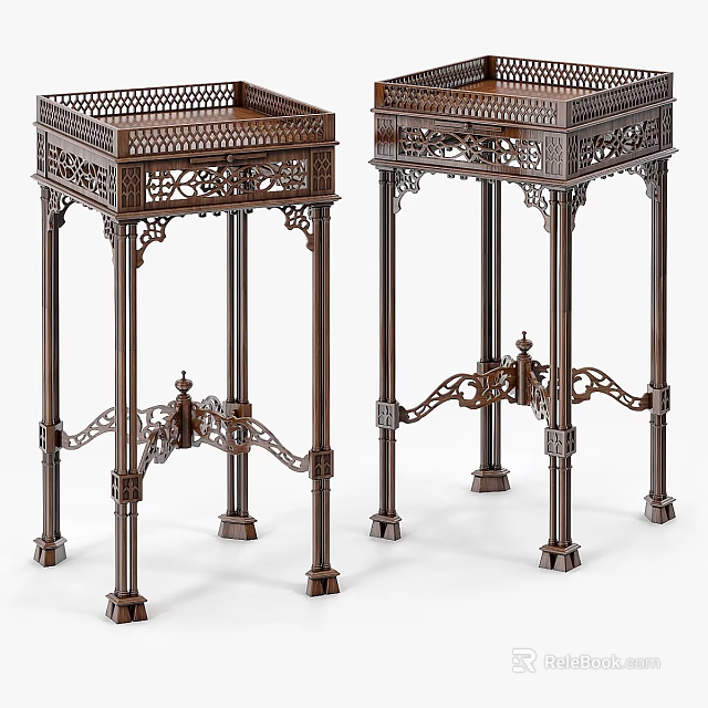 Elegant Antique Bronze Carved Coffee Tables With Intricate Decorative Legs 3d model 