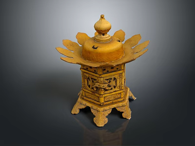 Traditional Golden Ornate Furniture With Petal Shaped Top Carved Body And Legged Base Design 3d model