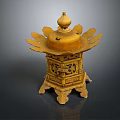 Traditional Golden Ornate Furniture With Petal Shaped Top Carved Body And Legged Base Design