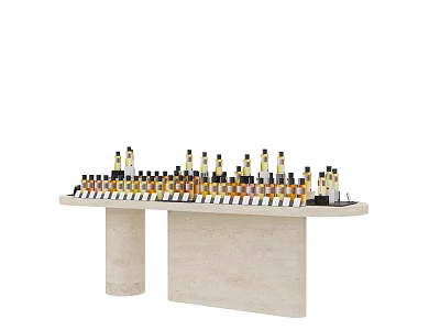 Modern Light Colored Display Shelf With Two Supporting Pillars And Bottled Items 3d model