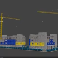 Construction Site Featuring Buildings Under Construction With Gray Frames Blue Panels And Yellow Cranes 3d model