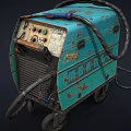 Old Blue Welding Machine With Control Panel Wheels Rusty Surface And Cable 3d model
