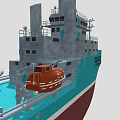 Turquoise And Brown Rescue Ship With Crane And Orange Lifebuoy On Deck