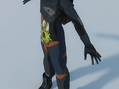Sci Fi Game Movie Character With Mechanical Armor Blue Orange Suit And Yellow Circular Emblem 3d model