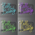 Pink Decorative Neon Lights With Hello Beauty Lettering And Black Grid Frame