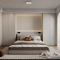 Modern Minimalist Bedroom Interior Design With Bed Decorative Pillows Built In Wardrobes And Ambient Lighting