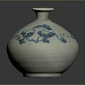 Handcrafted Ceramic Sculpture Carving With Blue Floral Patterns On White Vase