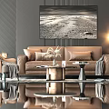 Modern Sofa Coffee Table Set With Decorative Wall Art And Pendant Lighting