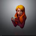 Stylized Cartoon Character With Orange Hair Purple Clothing Holding Green Cup With Steam
