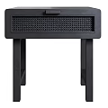 Modern Black Nightstand With Woven Texture Drawer and Sleek Legs Design