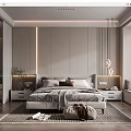 Modern Bedroom Interior Design With Large Bed Vertical Panel Walls Nightstands And Rug