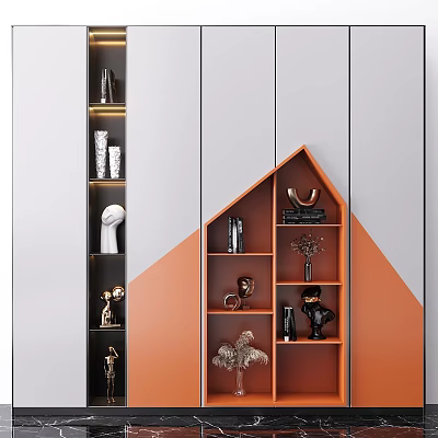 Modern Decorative Cabinet With Orange And Gray Design And Display Shelves For Ornaments 3d model