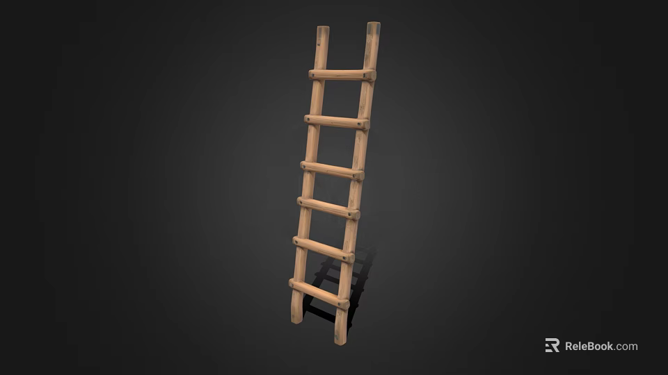 Public Facility Wooden Ladder Structure With Durable Steps For Safe Maintenance Access 3d model 