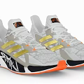 White Gold Stripe Running Shoes With Geometric Pattern Orange Sole And Ray Logo