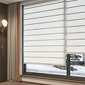 White Roman Blinds Modern Window Design With Wall Lamp And Outdoor Trees