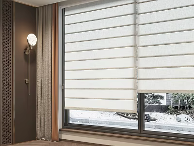 White Roman Blinds Modern Window Design With Wall Lamp And Outdoor Trees 3d model