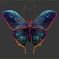 Vibrant Butterfly With Multicolored Shiny Wings And Intricate Patterns On Dark Background 3d model