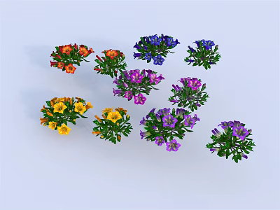 Various Colorful Flower Varieties With Green Leaves In Multiple Hues And Lush Blooms 3d model