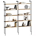 Modern Wooden Shelving Unit With Black Frame Multiple Layers Books And Decorative Items