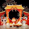New Chinese Style Meichen Guochao Year of the Snake Spring Festival Meichen Lantern Festival New Year Festival Meichen New Year Atmosphere Net Celebrity Punch-in Spring Festival Red Lantern Decoration Year of the Snake New Year Punch-in Device 3d model