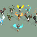 Modern Deer Herd Elk Fantasy Deer Herd 3d model