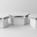 Three Modern White Hexagonal Functional Tables With Glass Tabletop And Storage 3d model