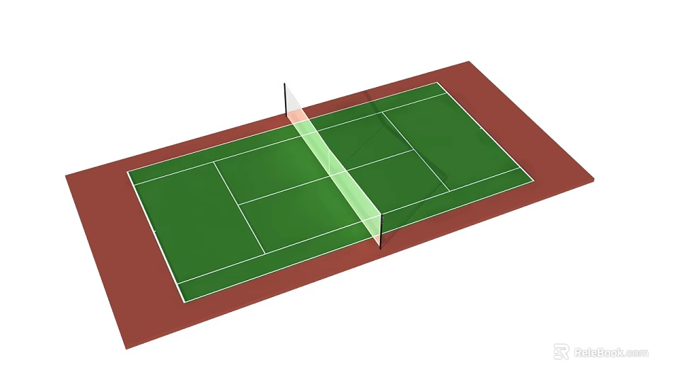 Green Tennis Court Surface with Net and Red Border for Sports Fitness Training 3d model 