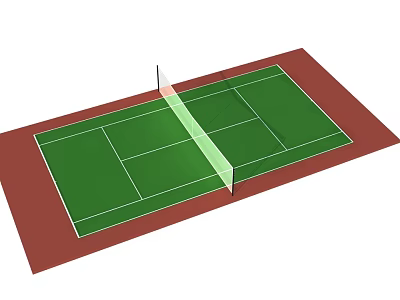 Green Tennis Court Surface with Net and Red Border for Sports Fitness Training 3d model