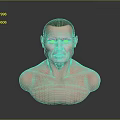 Man Bust With Bald Head And Shirtless Torso On Gray Background With Reflection
