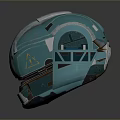 Futuristic Teal Weapon With Mechanical Structure Yellow Triangular Symbol And Metallic Finish