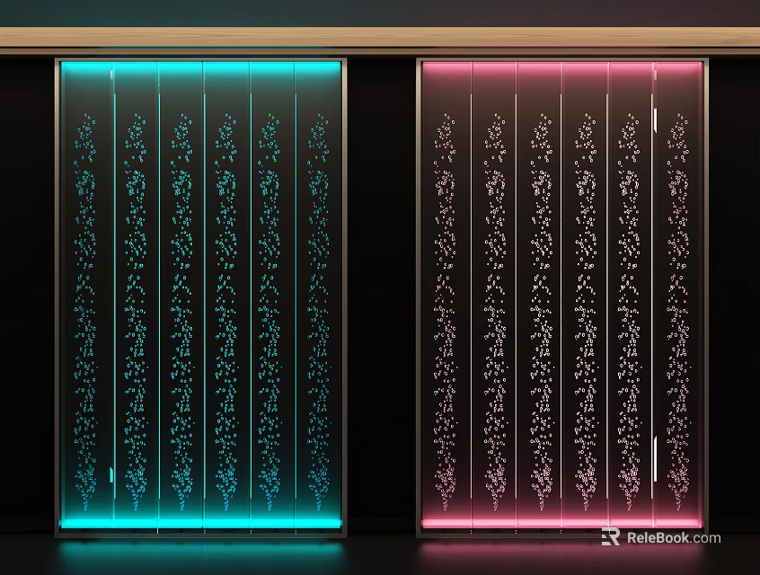 Stylish Room Dividers With Blue and Pink Illuminated Floral Decorative Patterns Design 3d model 