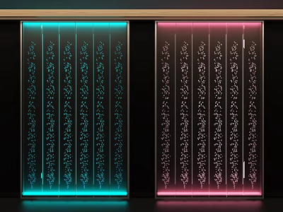 Stylish Room Dividers With Blue and Pink Illuminated Floral Decorative Patterns Design 3d model