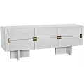Modern Minimalist Dark TV Stand With Golden Square Handles And Sturdy Legs
