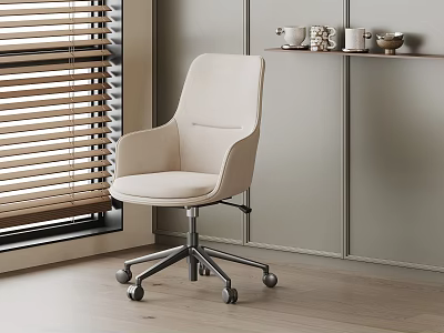 Modern Beige Fabric Upholstered Adjustable Swivel Office Chair With Rolling Wheels For Cozy Home Office 3d model
