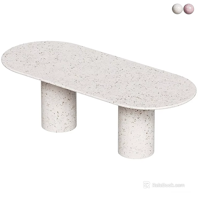 White Terrazzo Oval Dining Table With Cylindrical Legs And Minimalist Design 3d model