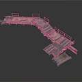 Industrial Metal Platform Equipment With Curved Structure Rusted Railings And Connected Sections