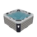Modern White Square Whirlpool Bathtub With Bubbling Water Jets Control Panel And Blue Accents