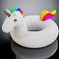 White Unicorn Shaped Inflatable Swimming Ring With Rainbow Mane Tail And Gold Horn