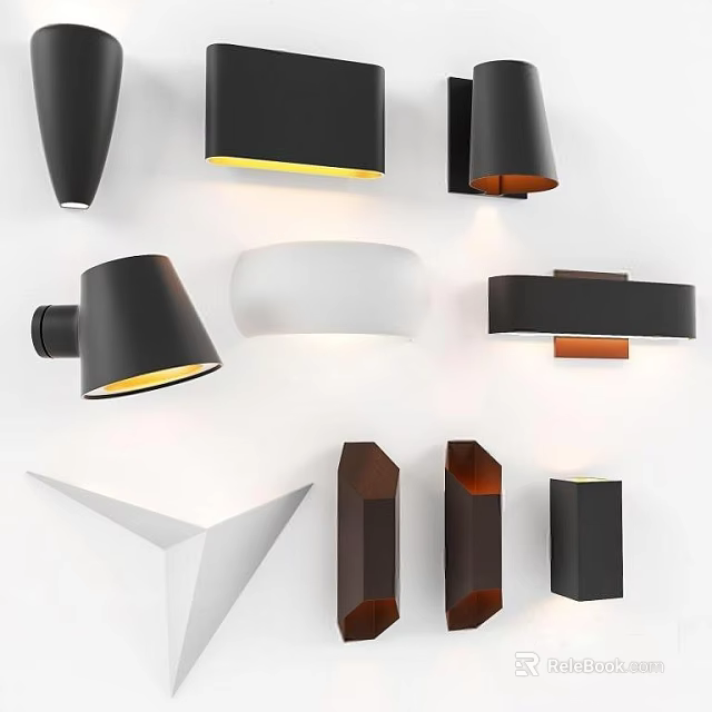 Modern Wall Lamps With Contemporary Designs And Various Shapes In Black White Brown Finishes 3d model 