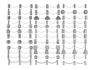 Various Decorative Fence Designs With Ornate Posts Chain Links And Stylish Tops 3d model