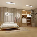 Modern Bedroom Furniture Store With Double Beds Wooden Shelves Pink Walls And Carpet