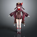 Game Anime Character With Purple Long Hair Traditional Style Outfit Hat Red Decoration And Short Skirt 3d model