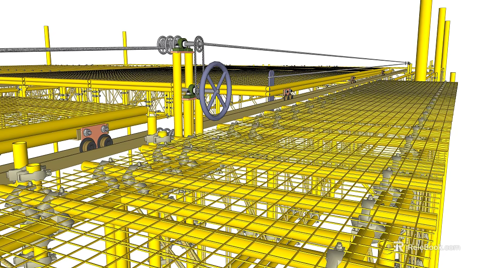 Industrial Equipment Featuring Yellow Metal Framework Grid Platform Mechanical Wheels And Gears 3d model 