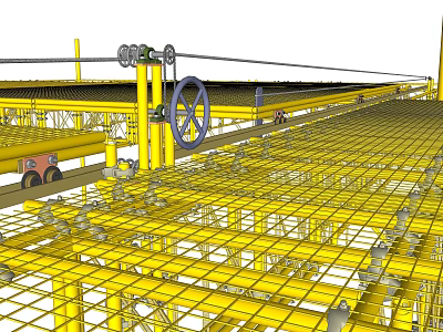 Industrial Equipment Featuring Yellow Metal Framework Grid Platform Mechanical Wheels And Gears 3d model