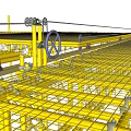 Industrial Equipment Featuring Yellow Metal Framework Grid Platform Mechanical Wheels And Gears