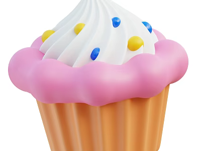 Delicious Cupcake With Pink Cupcake Liner And White Swirl Frosting Topped With Yellow Blue Sprinkles 3d model