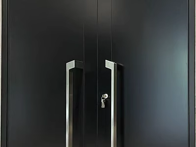 Contemporary Black Double Doors With Modern Metal Handles Secure Lock And Sleek Design 3d model